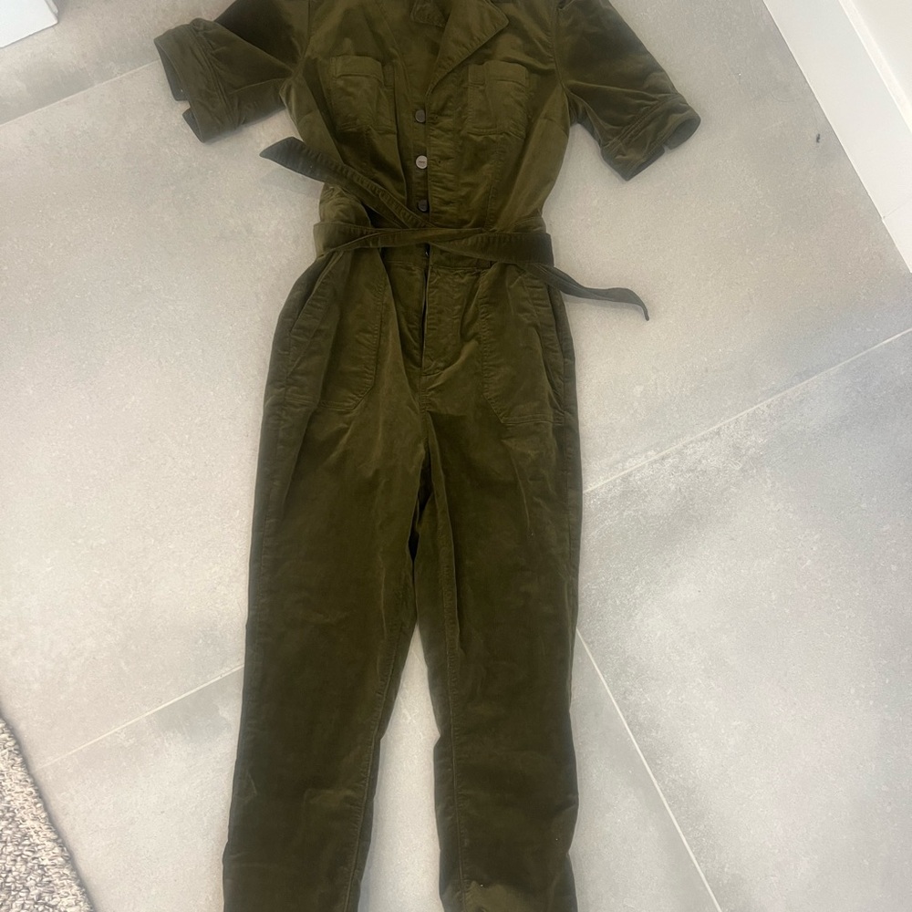 PAIGE Mayslie Olive Green Corduroy Jumpsuit